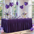 Wish Care Dark Purple Polyester Table Clothes for 4 Foot Rectangle Tables, Wrinkle Free Fitted Table Cover with Pleated Ruffle Table Skirt for Birthday Party Wedding Trade Show Event Display - Image 2