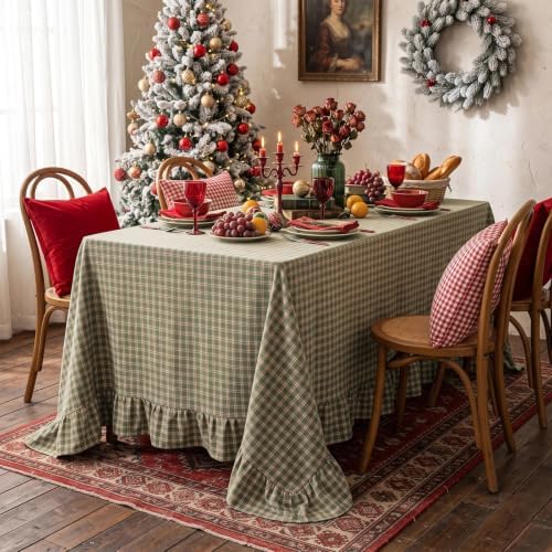 Eternal Beauty Green Plaid Ruffle Tablecloth 60x102 in by EternalBeauty