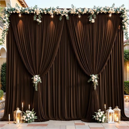 32ftx10ft Wrinkle Free Brown Backdrop Curtain - 10 Feet Photography Backdrop Drapes, Silky Polyester Back Drop Cloth for Wedding Baby Shower Balloon Arch Background by Unknown
