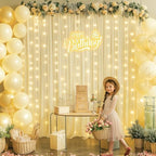 10x10FT Beige Wrinkle Free Backdrop Curtains with Lights String for Parties - Photo Curtain Backdrop with Lights for Wedding Decorations, Bridal Baby Shower Birthday Party Photography Background - Image 3