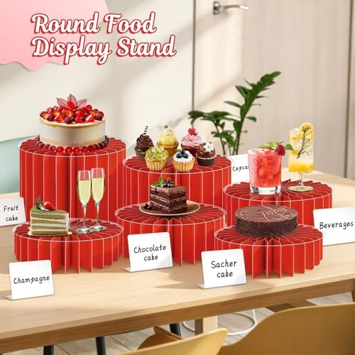 6Pcs Buffet Risers, Food Risers for Table, Foldable Cake Display Stands, Tall Cardboard Cupcakes Stand for Show Catering Desserts Jewelry Wedding Birthday Party Decoration (Glitter Red) - Image 5