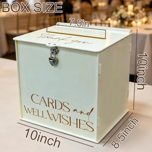 Acrylic Card Box with Lock & Slot, Warmy Cream Wedding Card Boxes for Reception Monetary Envelope Cash Gifts, Large Gift Cards Holder Box for Graduation Bridal Baby Shower Party Supplies - Image 3