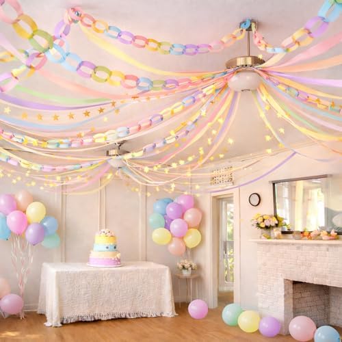 Gleebixi Pastel Birthday Decorations Kit with Paper Chain Garland - Image 2