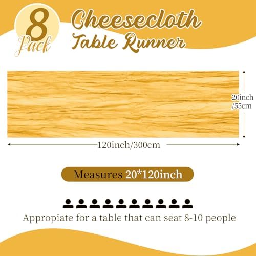 8 Pack Gold Cheesecloth Table Runners 20x120 Inch Gauze Table Runner 10FT Easter Cheese Cloth Table Runner Rustic Sheer Runner for Wedding Baby Shower Birthday Party Table Decor - Image 2