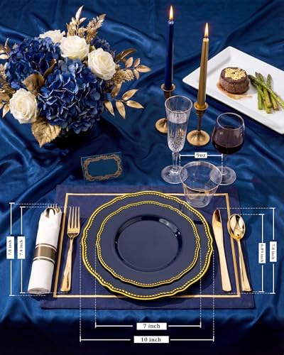 Hioasis 350 Pcs Blue and Gold Plastic Plates for Wedding & Party - Image 2