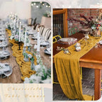 12 Pcs Mustard 35 x 120 Inches Long Cheesecloth Table Runner 10FT Runner for Tables Gauze Fabric Boho Table Runner Decoration Rustic Semi Sheer Runner for Wedding Baby Shower Birthday Party (Mustard) - Image 5