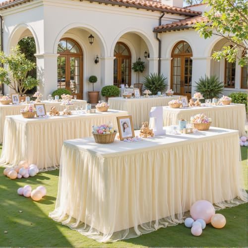 HB HBB MAGIC Champagne Table Cloth Spandex Table Covers 6ft Fitted Tulle Tablecloth Rectangular Desk Skirt Stretch Table Cloths Covers Party Banquet Birthday Baby Shower Wedding Table Cloth, 2 Pack - Image 2