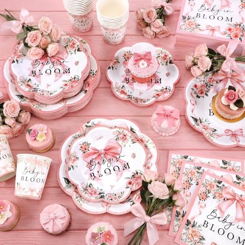 Newtay 250 Pcs Baby in Bloom Baby Shower Plates Napkins for Baby Shower - Image 4