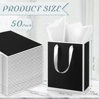 Yeaqee 50 Pcs Metallic Paepr Gift Bags Bulk with Handles,Black White - Image 2