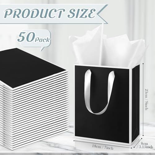 Yeaqee 50 Pcs Metallic Paepr Gift Bags Bulk with Handles,Black White - Image 2