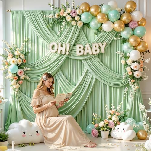 50FT x 15FT Wrinkle-Free Sage Green Backdrop Curtains for Wedding, 10 Panels Sage Green Fabric Photo Background Drapes for Wedding Reception, Birthday, Bridal & Baby Shower Decorations Photography - Image 3