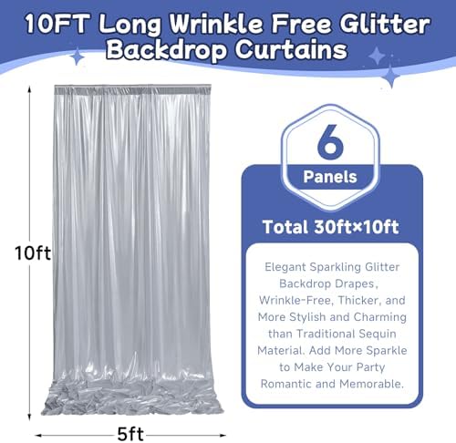 leegleri 30x10ft Thick Silver Glitter Backdrop Curtain Panels for Parties, Wrinkle Free Sequin Sparking Photo Backdrop Drapes, 6Panels 5x10ft Shimmer Back Drop Cloth for Wedding Birthday Photography - Image 6