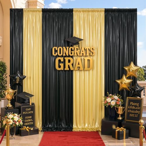 20×10 ft Casino Sequin Backdrop Curtain-Gold and Black Backdrop Drapes - Image 7