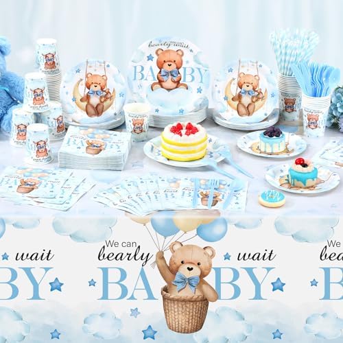 Funnymoom 452 Pcs Blue Bear Baby Boy Shower Party Supplies for 50 Guests - Image 6