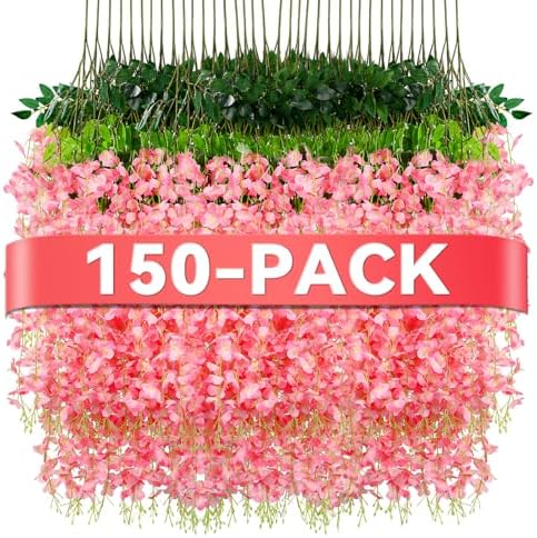 Alotiki Pink Wisteria Hanging Flowers,150 Pack Fake Hanging Flowers by CreateABetterLife