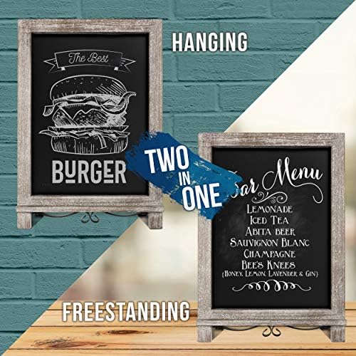 HBCY Creations Rustic Weathered Wooden Tabletop Chalkboard with Legs/Vintage Wedding Table Sign/Small Kitchen Countertop Memo Board/Antique Wooden Frame (12" x 17", 3- Weathered) - Image 4