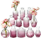 Bud Vases Set of 12, Small Purple Vase Glass Vases for Flowers Vintage Ribbed Colored Wedding Flower Vase for Decor in Bulk Decor Bridal Shower Centerpieces Home Table Decoration by PHUNTTEK
