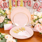 Liacere 150PCS Plastic Plates-Gold Plastic Silverware with Pink Handle - Pink Disposable Plates Include 30 Guests Plates, Forks, Spoons, Knives for Wedding ＆ Party - Image 5