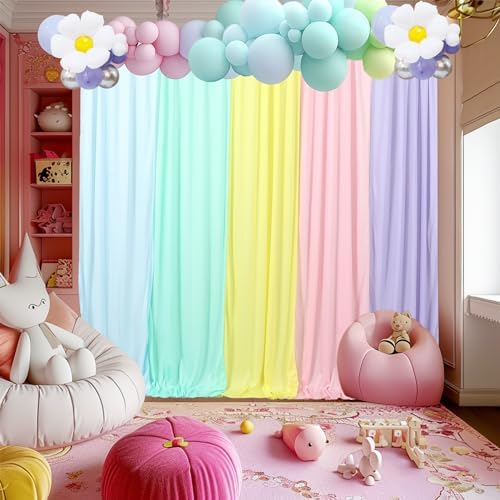 JCJ Unicorn Pastel Backdrop 5 Panels Rainbow Backdrop Curtains for Birthday Party Girls Bedroom Classroom Decoration 10 * 7FT - Image 5