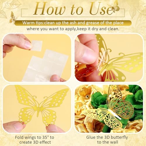 296 Pcs Artificial Roses Silk Flowers 3D Butterflies, Green, Gold - Image 4