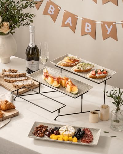 LAUCHUH 3 Tier Serving Trays for Party, Porcelain Tiered Serving Tray Stand - Image 5