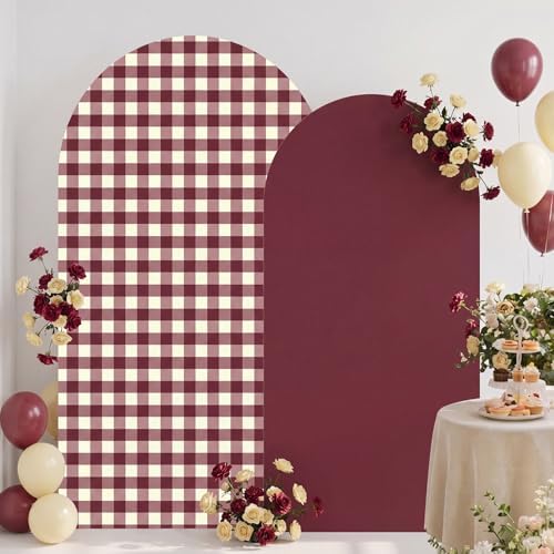 Tegeme 2 Set Gingham Arch Backdrop Cover 7.2ft 6.6ft Arch Cover, Burgundy by Tegeme