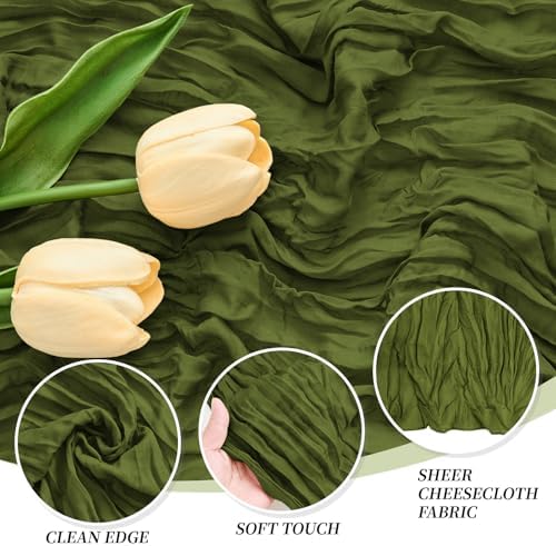 18 Pack Olive Green Cheesecloth Table Runner 21.5x120 Inch,Semi Sheer Boho Gauze Cheese Cloth Fabric Table Runners 10 FT Long for Wedding Party Baby Shower Birthday Home Decor - Image 4