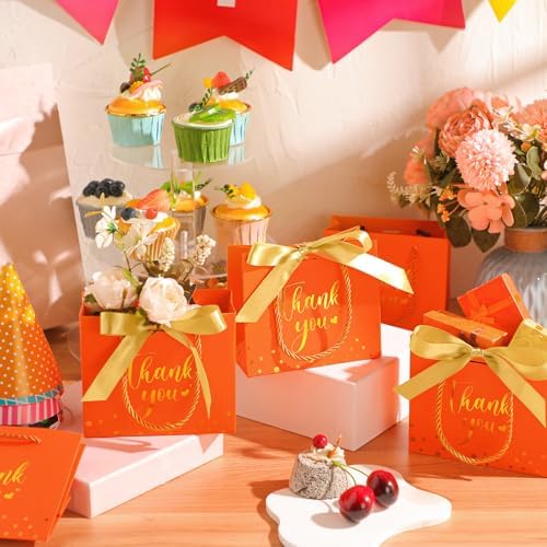 Jetec 45 Pcs Mini Thank You Gift Bag with Handle, Orange/gold - Image 2