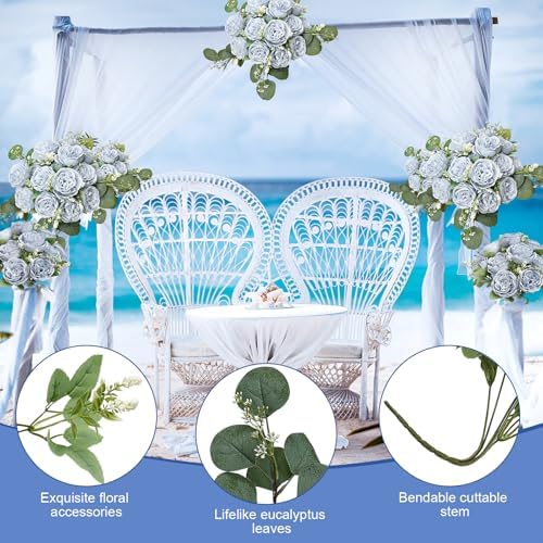 24 Bundles Dusty Blue Artificial Peonies Silk Flowers Bulk - Image 3
