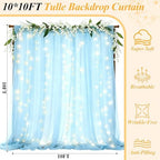 Ledido 10×10ft Blue Tulle Backdrop Curtain with Light(8 Panels 5×10ft) - Image 5