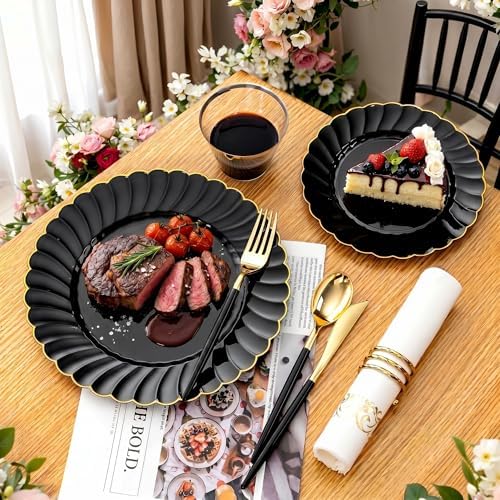 Ciaell 175 Piece Black and Gold Plastic Plates for Weddings Parties - Image 3