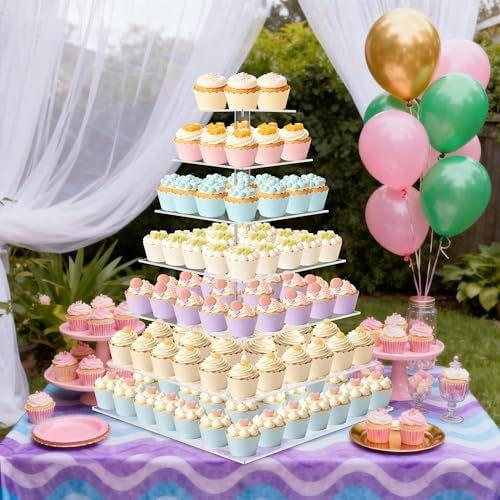weddingwish Cupcake Stand, 7 Tier Square Cupcake Stand for 160 Cupcakes, Acrylic Cupcake Tower Stand, Large Cupcake Display Stands, Tiered Cupcake Holder Stand for Birthday, Party, Baby Shower - Image 5
