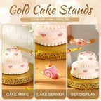 Wenqik 16 Inch Gold Cake Stand Metal Round with Cutter Spatula, Classic - Image 4