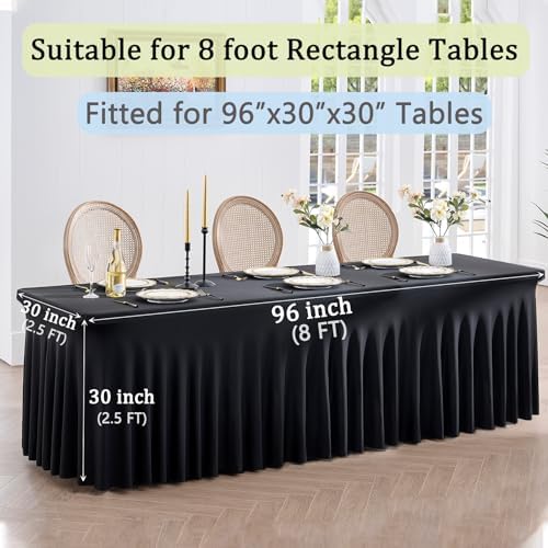 8 Pack Spandex Black Table Clothes for 8 Foot Rectangle Tables, Wrinkle Free Stretch Table Cloths 8FT, Fitted Table Cover Desk Skirt for Parties Weddings Birthday Banquet Events - Image 5