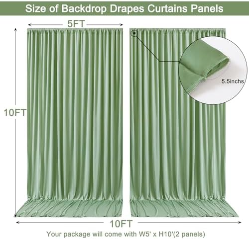 10x10ft Sage Green Backdrop Curtain for Wedding Parties Wrinkle Free Fabric Sage Green Drapes Backdrop Decoration for Baby Shower Birthday Photography Decoration 2 Panels, 5ft x 10ft - Image 5