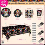 Ceenna 452 Pcs Day of the Dead Party Supplies Serve 50, Plates Napkins Cups - Image 3
