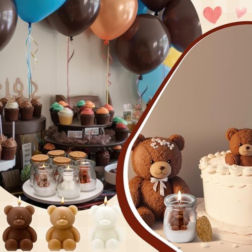 MTLEE 20 Sets Bear Baby Shower Favors Party Candle White Brown - Image 2