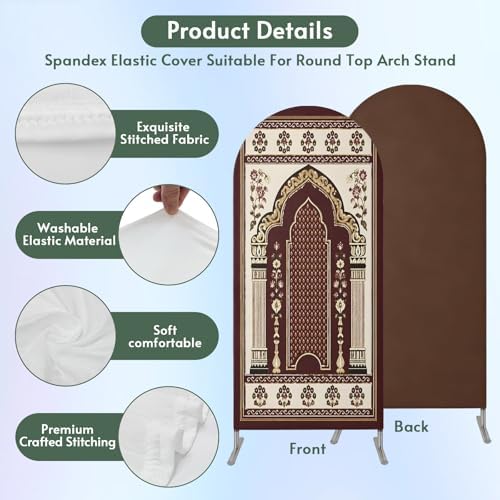 Double Arches Columns Spandex Arch Backdrop Cover for Balloon Garland, Cream Floral Accents Double-Sided Chiara Backdrop Stand Cover, Elastic Background for Birthday Party, Baby Shower Decor 7.2FT - Image 5