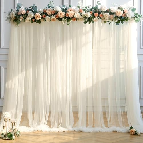 10ft x 15ft Champagne Tulle Backdrop Curtain for Parties Sheer Fabric Backdrop Curtains for Wedding Baby Shower Bridal Shower Birthday Photo Backdrop Drapes Background Decorations 2 Panels 5ft x 15ft by Suppromo