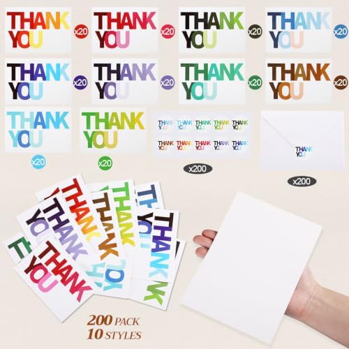 Gueevin 200 Pcs Thank You Cards with Envelopes, 3.5x5 Inch Ombre Font - Image 3