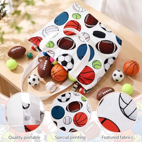 12 Pcs Sports Bags Sports Party Favors Soccer Baseball Football Basketball Themed Double Sided Beach Handbag with Handles for Birthday Baby Shower Party Community Events - Image 4