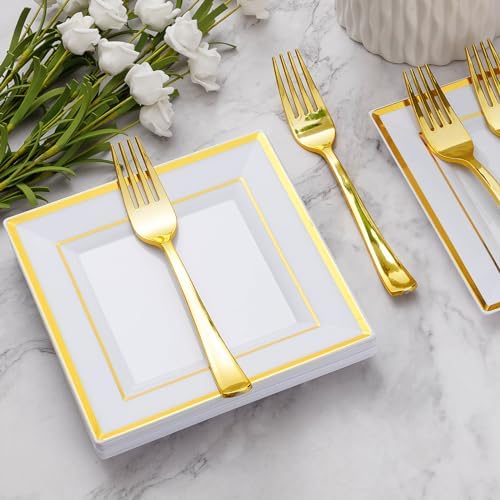Goodluck 240Pcs 6.5" Square Gold Dessert Plates - Image 2