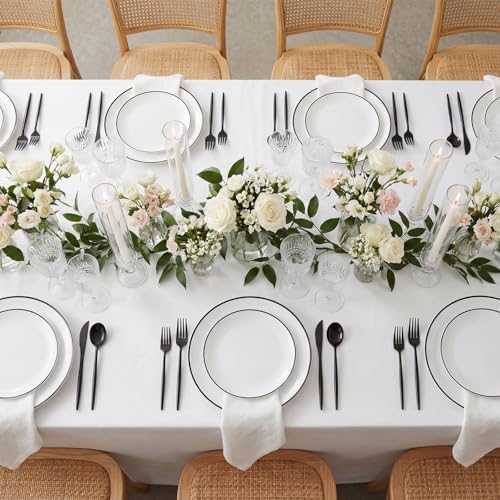 ejonirinjonir 180pcs Elegant White Plastic Plates for Wedding, Black Trim - Image 3