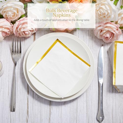 Cocktail Napkins Bulk 2 Ply White Napkins with Gold Trim, 400 Pcs - Image 3