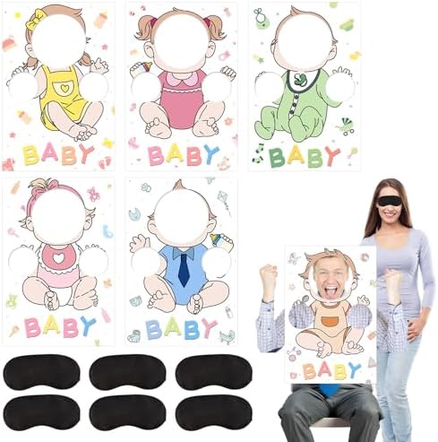 6 Set Baby Shower Games Party Favors Feed Me Funny Blindfolded Baby Shower Game for Adults Includes 6 Kt Boards 6 Eye Patches Fun Blindfold Food Feeding Game Kit for Gender Reveal Party Supplies by OBUSATT