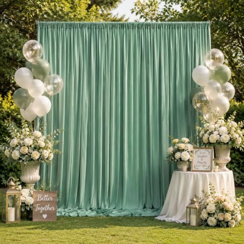 50ft x 15ft Grayish Green Backdrop Curtains for Wedding Parties, 10 Panels Extra Long Wrinkle Free Fabric Drapes Photo Backdrop for Baby Shower Birthday Stage Reception Lobby Decoration - Image 3