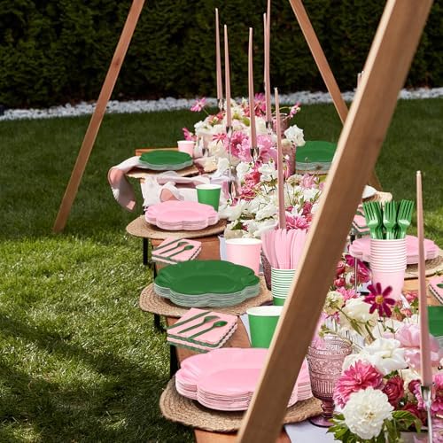 416 Pcs Pink And Green Party Supplies - For 52 Guests Paper Plates And Napkins Knives Spoons Forks Cups - Disposable Big Scalloped Dinner Party Set Cutlery - For Baby Shower Bridal Shower Wedding - Image 7
