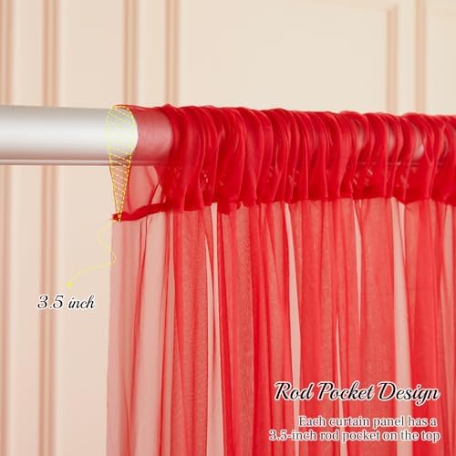 30x10ft Red Tulle Backdrop Curtain with Lights String for Parites, Sheer Backdrop Curtains for Wedding Baby Shower Birthday Party Photo Shoot Decorations - Image 5