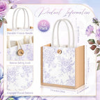 Abbylike 12 Pcs Floral Gift Bag Small Flower Tote Bag,Purple White - Image 2