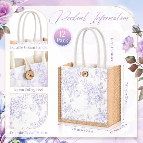 Abbylike 12 Pcs Floral Gift Bag Small Flower Tote Bag,Purple White - Image 2
